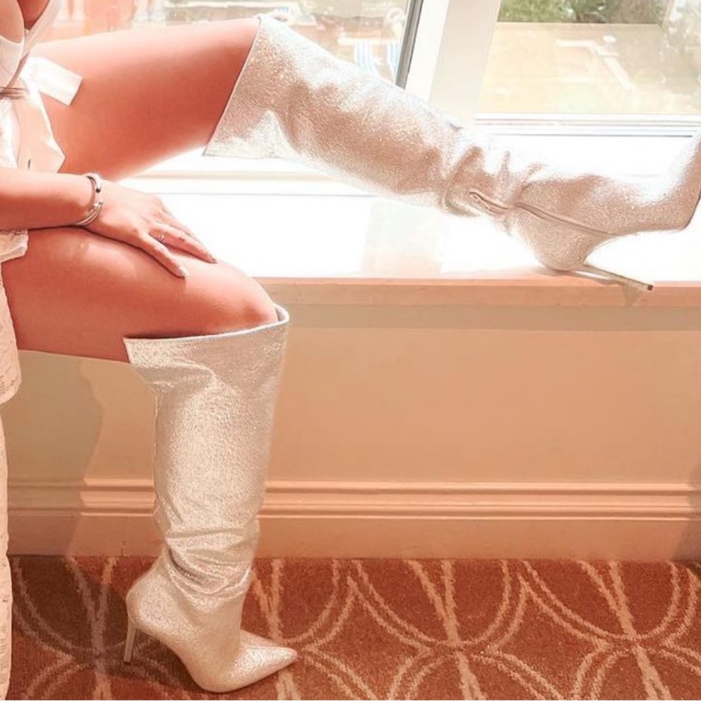 Rhinestone Knee High Boot Heels